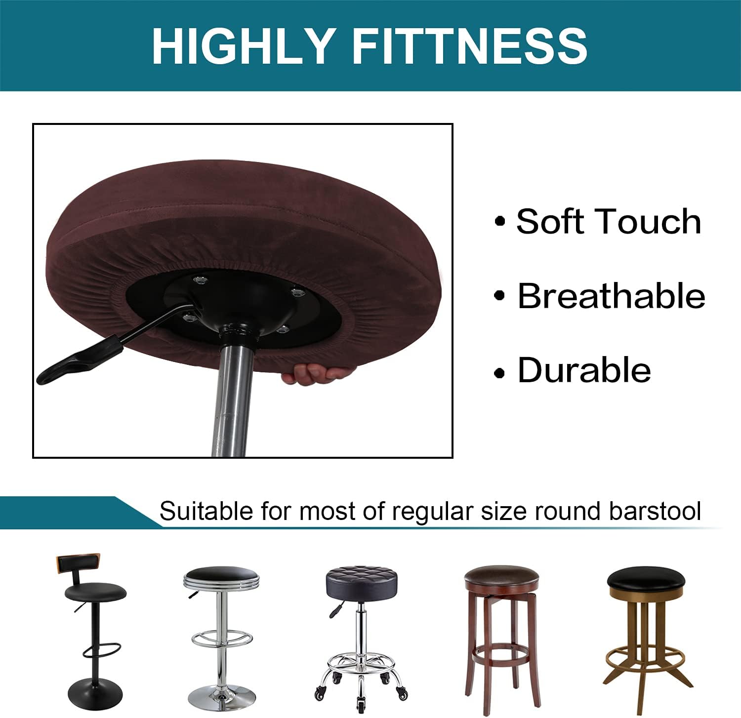 Turquoize 2 Pack Bar Stool Covers Round Stool Covers with Elastic Bands Bar Stool Seat Covers Slipcover Washable Stool Cushion Covers Feature Stretch Thick Bouncy Fabric, Dia 16"-18", X-Large, Brown