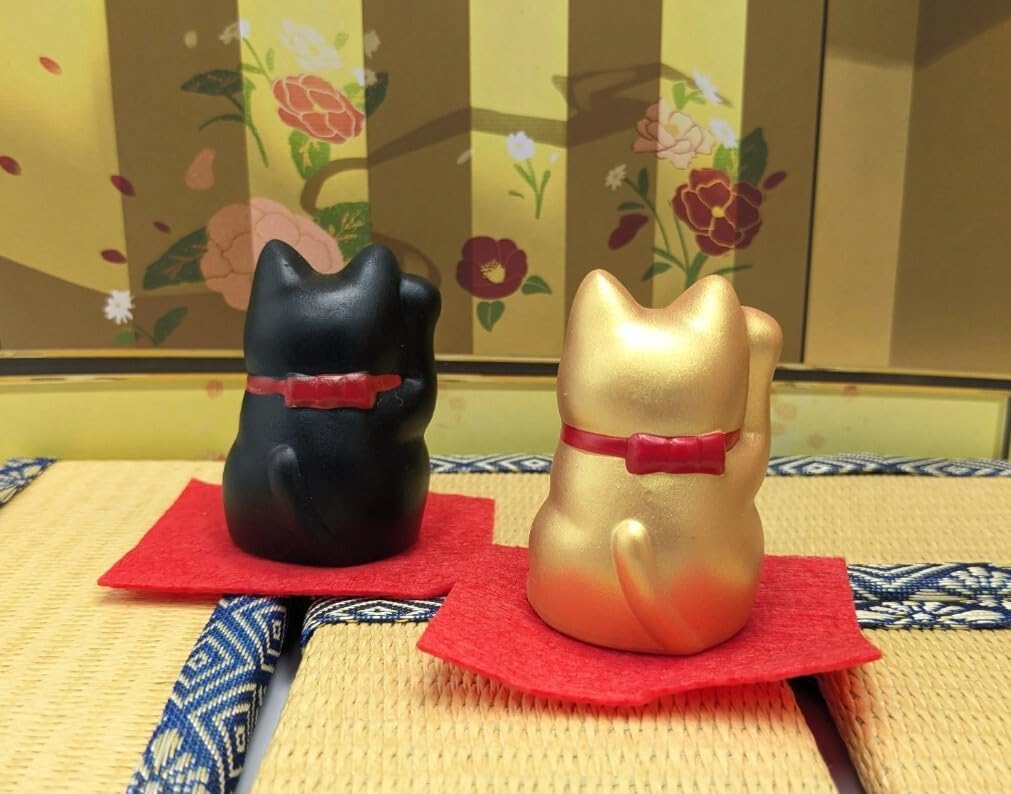 縁起物 招き猫 陶器 福おいで招福招き猫 小 金 黒 2種セット 薬師窯