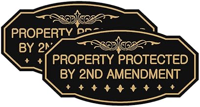 Victorian Property Protected By 2nd Amendment Sign - Easy Installation | Durable Wall or Door (Black/Gold) - Small (2 Pack)