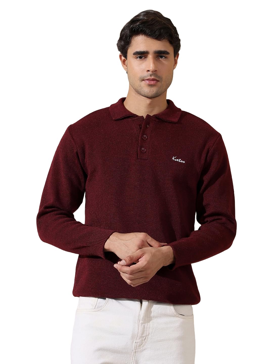 Men’s Wool Polo Collar Neck Winter Sweater Full Sleeve Solid Pullover for Casual Office Wear