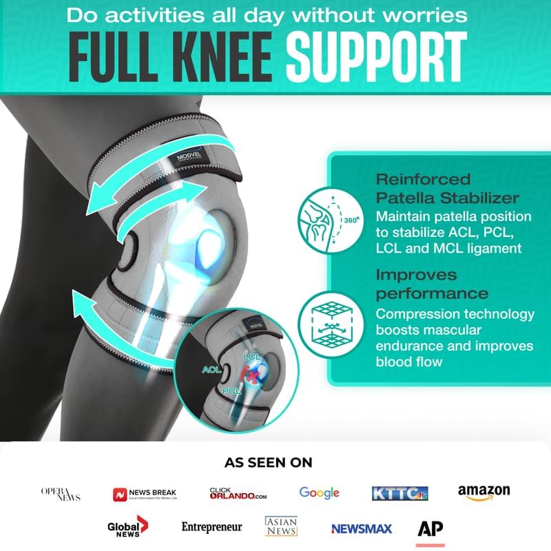 Image of Modvel ELITE Knee Brace for Men & Women - Patella Gel Pads & Side Stabilizers for ACL, Meniscus Tear, Arthritis & Injury Recovery - Maximum Support for Running, Sports & Joint Pain Relief