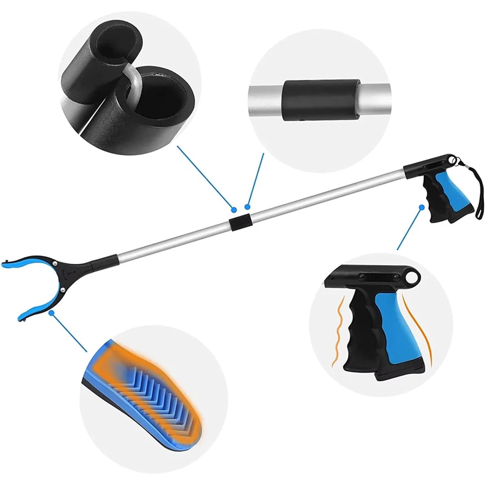 Herramienta de Agarre Larga Plegable for Personas Mayores, Alcance con Apertura Garra giratoria, Recogida Alta Resistencia para Jardín(Blue 2pcs)