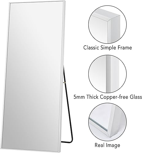 Miniatura 4 de PexFix espejo rectangular de cuerpo entero, con marco de aleación de aluminio, espejo de piso y para pared, de pie, se puede inclinar y colgar, 59 x