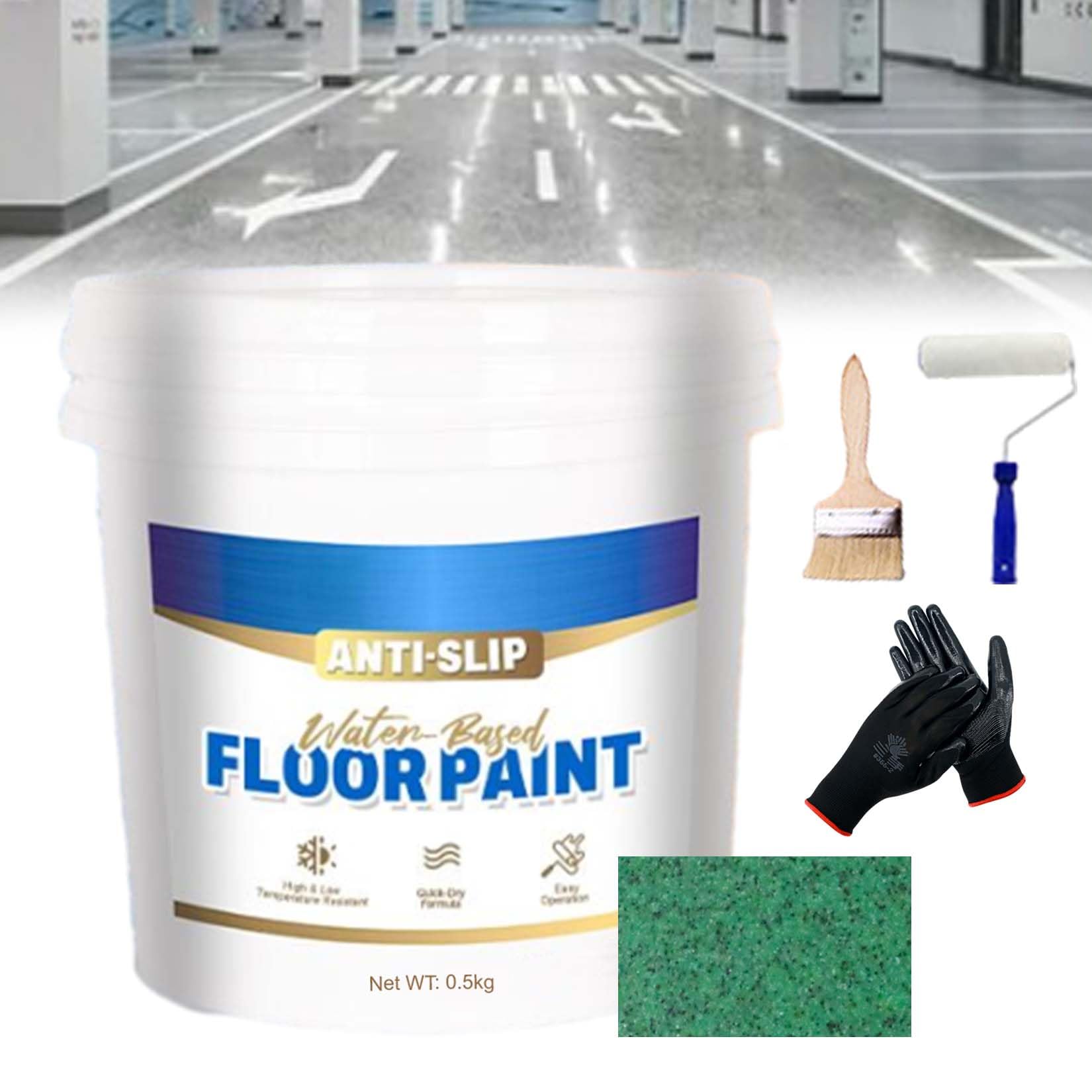 Wear-Resistant Anti-Slip Self-Leveling Epoxy Floor Paint, High-Gloss Marble Effect Epoxy Floor Coating, Epoxy Floor Paint for Concrete, Anti-Slip Quick-Dry Water-Based Garage Floor Paint (Green)