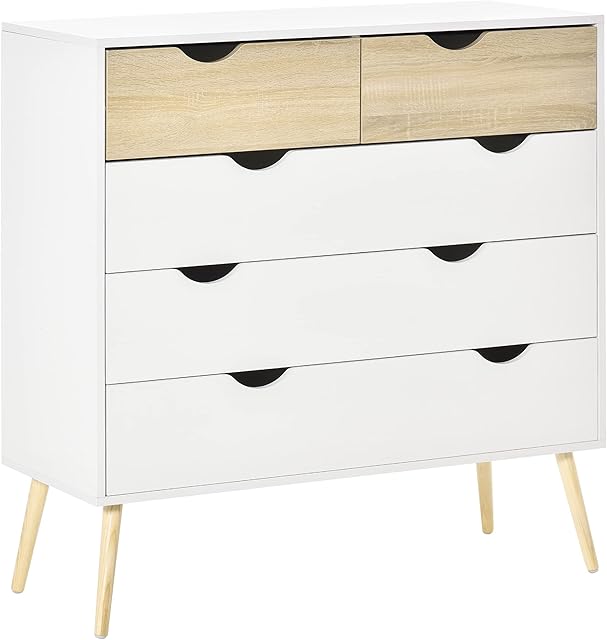 HOMCOM Chest of Drawers, 5 Drawer Dresser, Storage Organizer Side Cabinet for Bedroom, Living Room