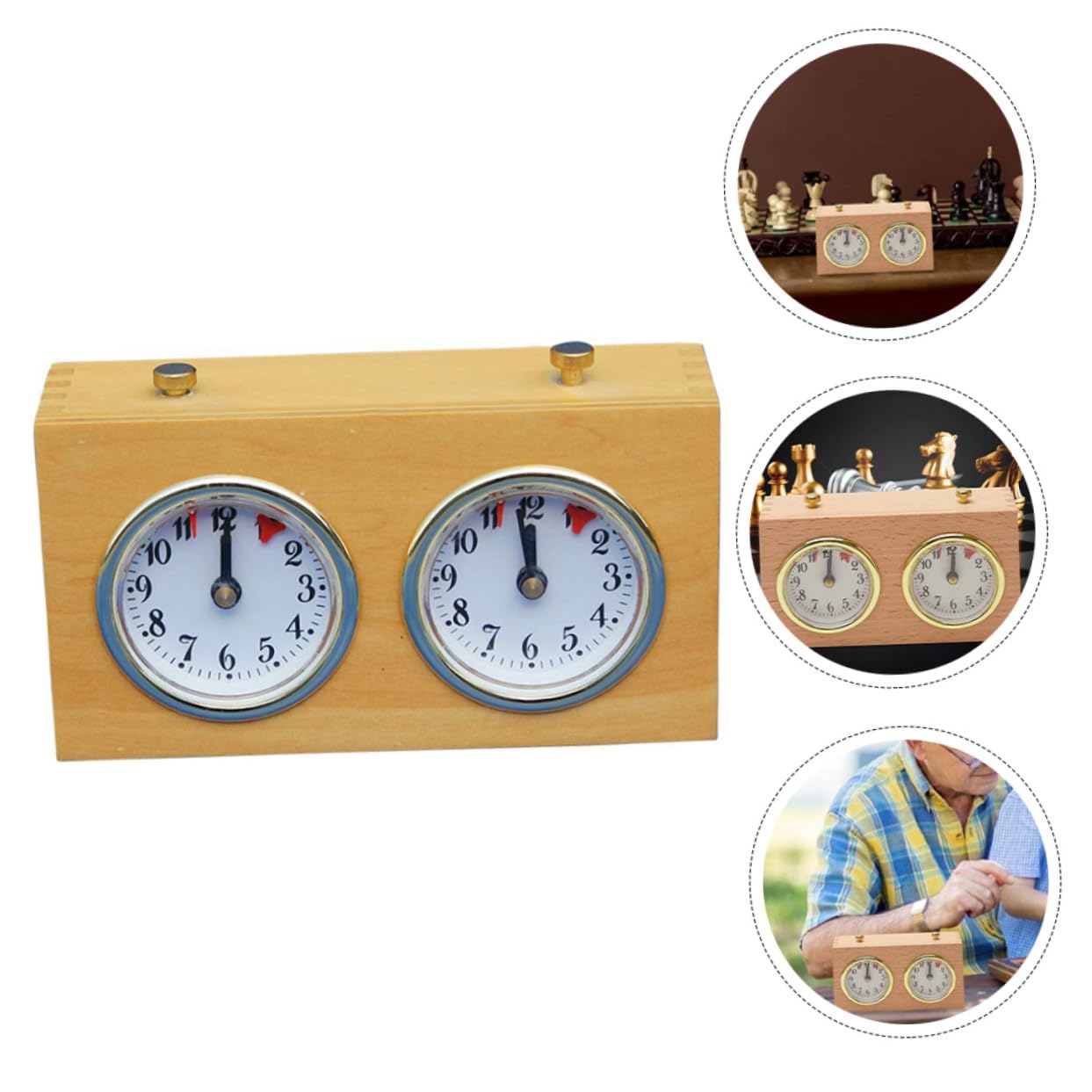 Horloge D’échecs Mécanique Jaune en Bois, Plastique et Alliage