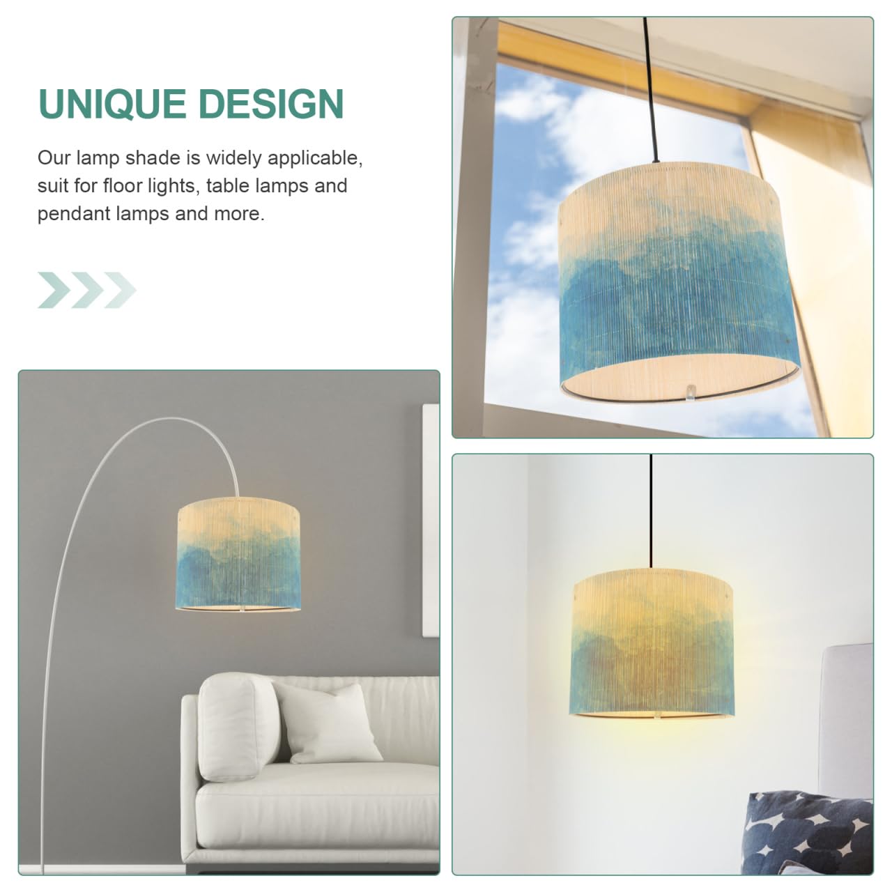 OSALADI Paralume a tamburo vintage in bambù stampato, copertura della luce per lampadari, lampada da terra e lampada da tavolo, blu
