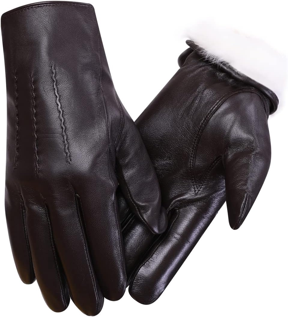 Harssidanzar Leather Gloves for Men,Winter Rabbit Fur Lined Soft Genuine Leather Gloves KM047US - Image 4