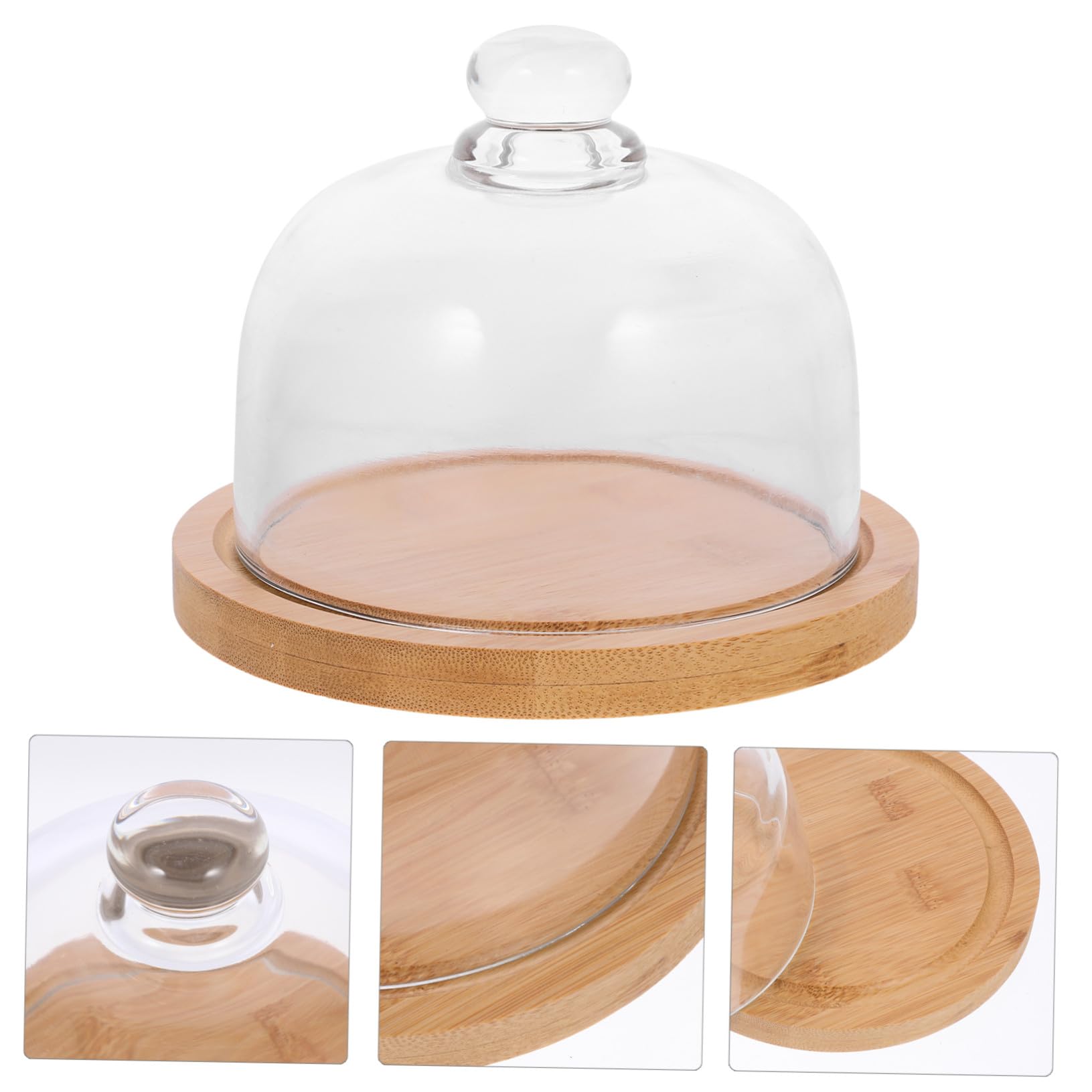 Plato Gran Capacidad para Exhibir Pasteles y Frutas con Tapa de Vidrio y Base de Madera Redonda y Estructura Estable para Restaurantes y Panaderías