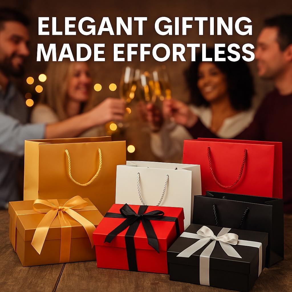 EPP Magnetic Gift Box Set with Lid - 10x6x3 Inches Birthday Gift Boxes for Presents - Bridesmaid Proposal Box Set Includes 1 Gift Box, 1 Gift Bag, 1 Ribbon, 2 Crinkle Paper Bundles & 1 Gift Card