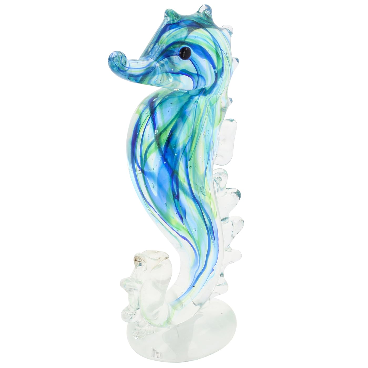 Shudehill Giftware Art In Glass Handmade Seahorse Figurine – Green and Blue Swirl Glass Ornament – Unique Marine Collectible Coastal Décor (Art In Glass Handmade Seahorse)