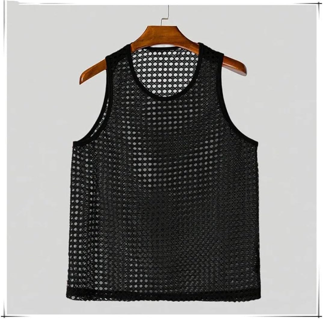 Men Tank Tops Mesh See Through Sleeveless Casual Vacation Style Vest