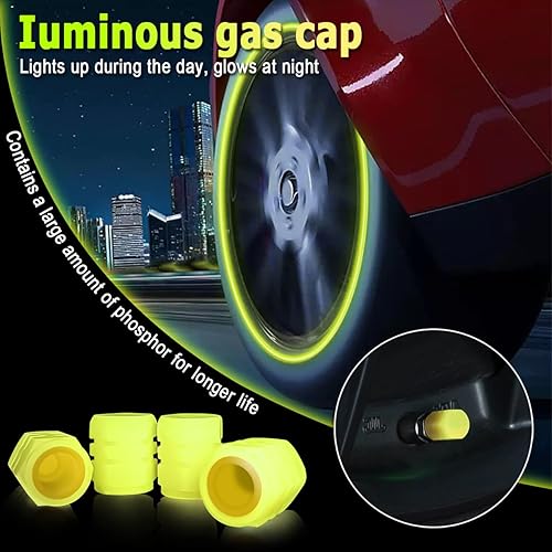 Miniatura 9 de Tapones fluorescentes para válvulas de neumáticos de automóvil, 12 unidades, cubierta de válvula de rueda iluminada con luz automática, resistente a