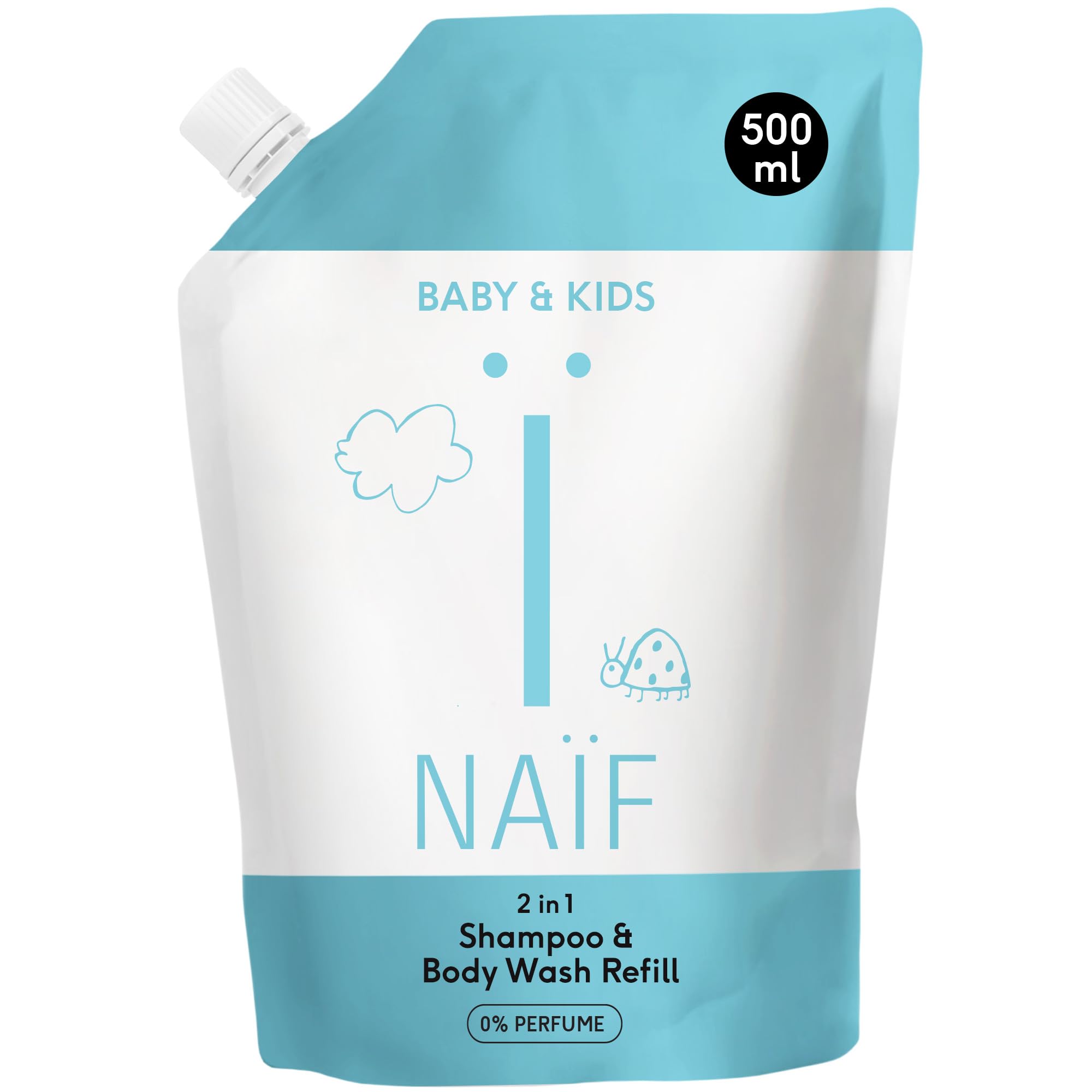 Naïf – 2-in-1 Shampoo & Duschgel – Nachfüllpack – 0% Parfüm – Ohne SLES, Mikroplastik & Silikone – Dermatologisch getestet – Inhaltsstoffe auf natürlicher Basis – 500 ml