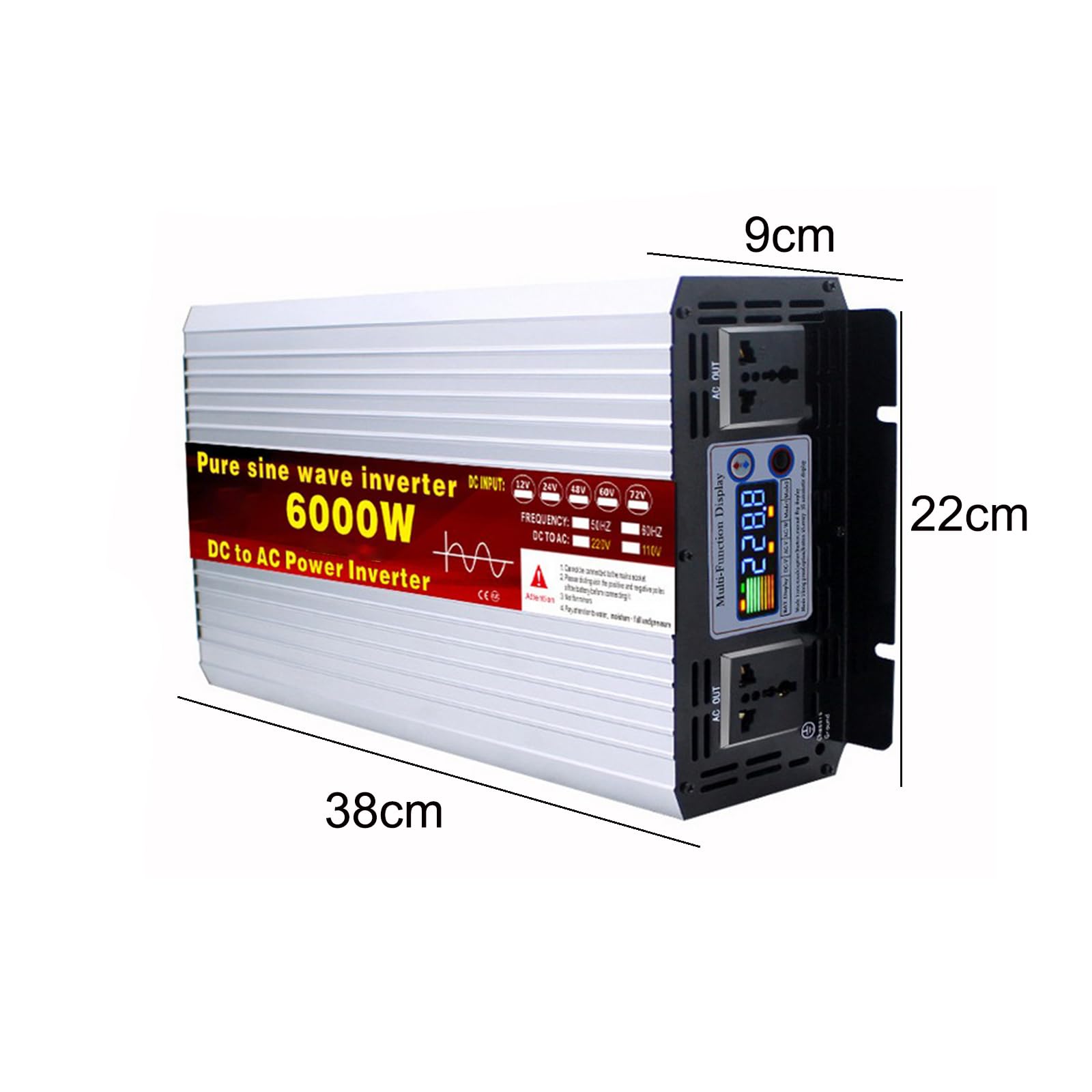 Przetwornica napięcia DC 12V-72V do 110V-120V/220V-240V o mocy 6000W, domowa, awaryjna, czysta fala sinusoidalna, falownik samochodowy z rozdzieloną fazą