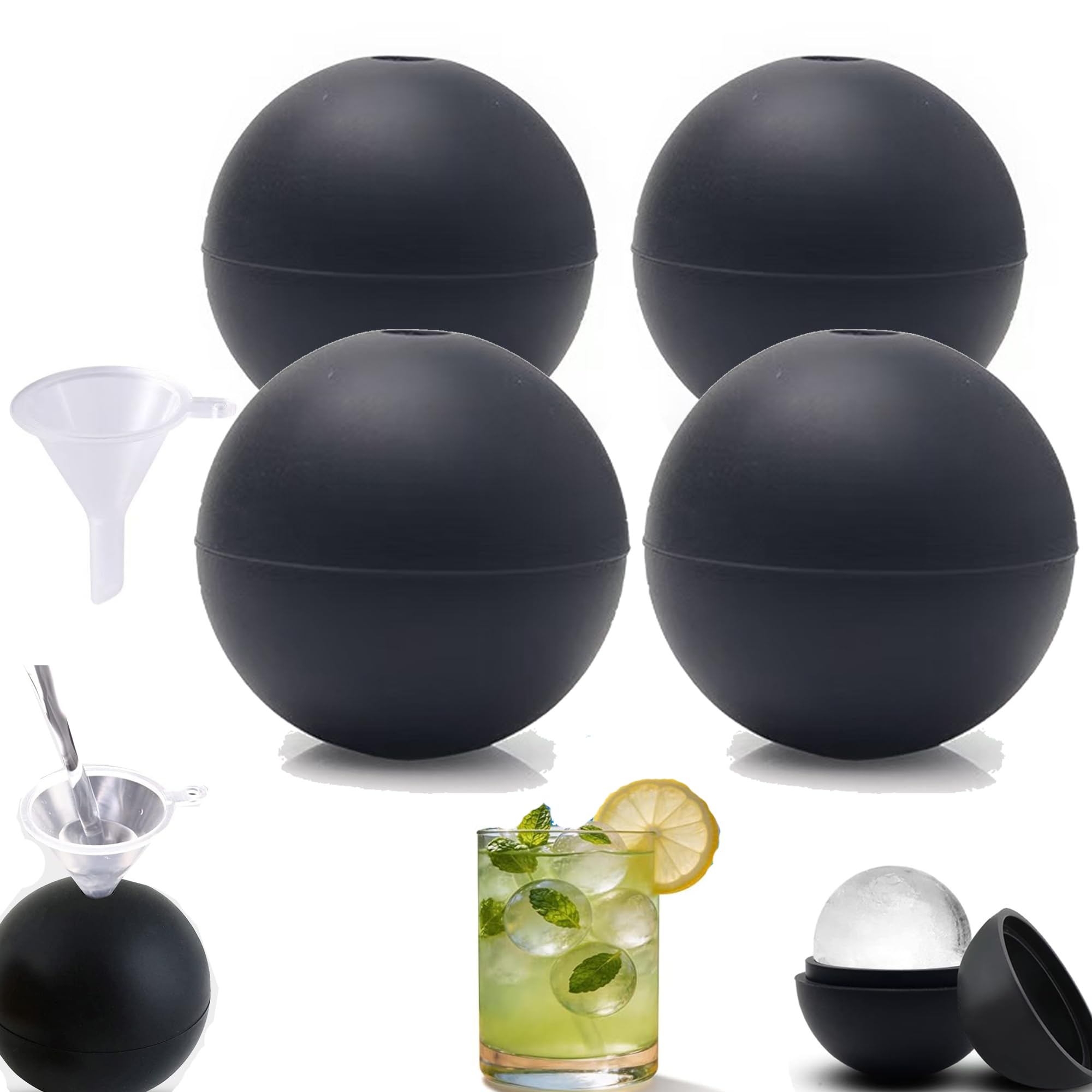 WLHFDC 4 Pack Round Ice Cube Moulds,Sphere Ice Ball Maker,Silicone Ice Ball Mould for Freezer Whiskey,Cocktails,Wine,and Drinks,Reusable Easy-Release Circle Ice Tray