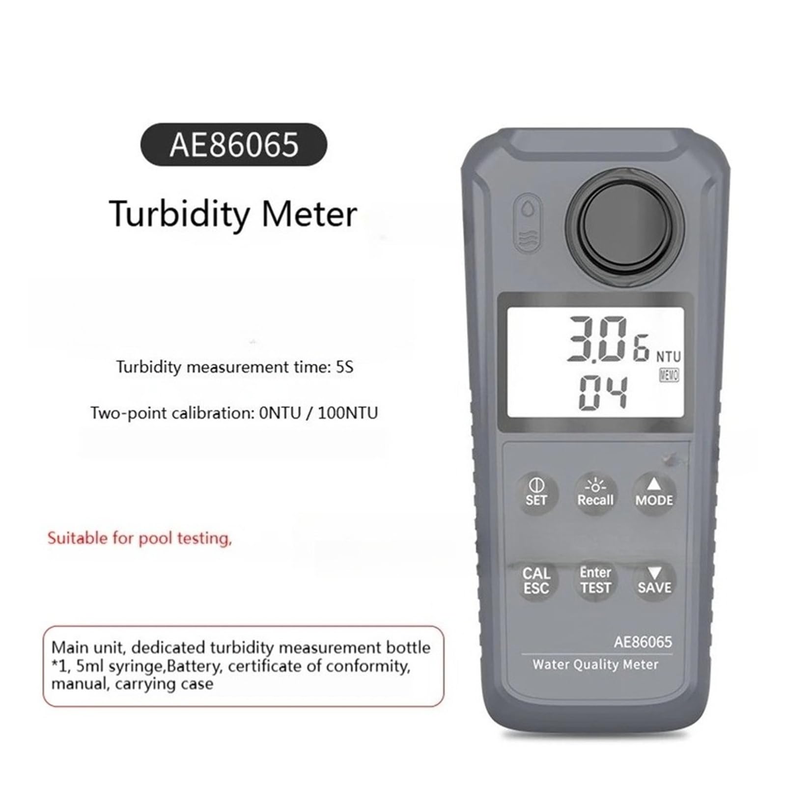 Turbidímetro portátil de mano con pantalla LCD, probador de calidad del agua de turbidez Digital, rango de 0,0 a 1000NTU Alta sensibilidad