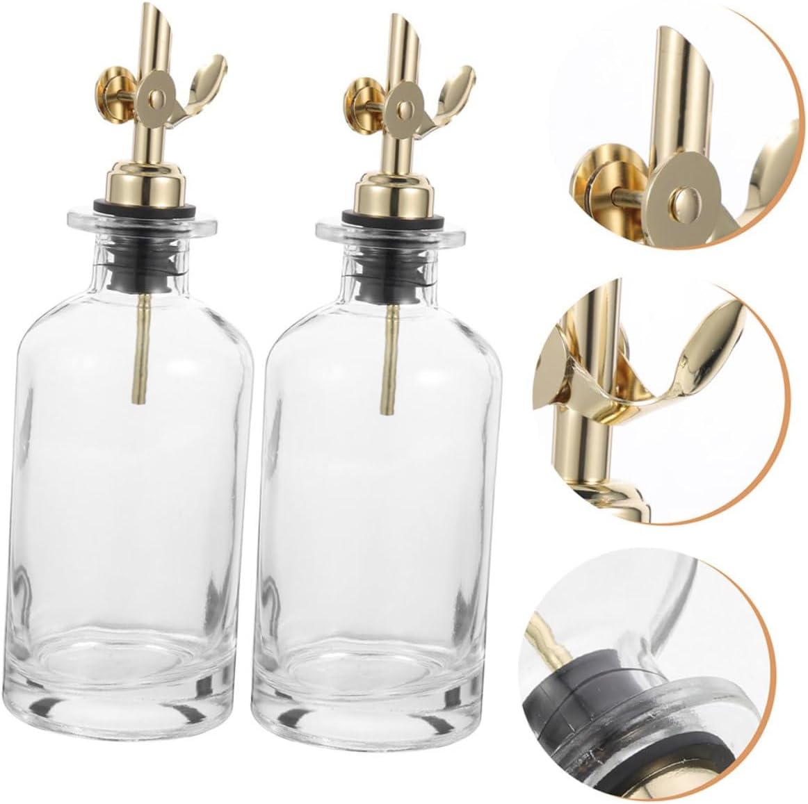 Glass Olive Oil Dispenser Bottle and Soy Sauce Vinegar Bottle Set with Automatic Open-close Cap Kitchen Oil and Vinegar Cruet for Cooking and Salad