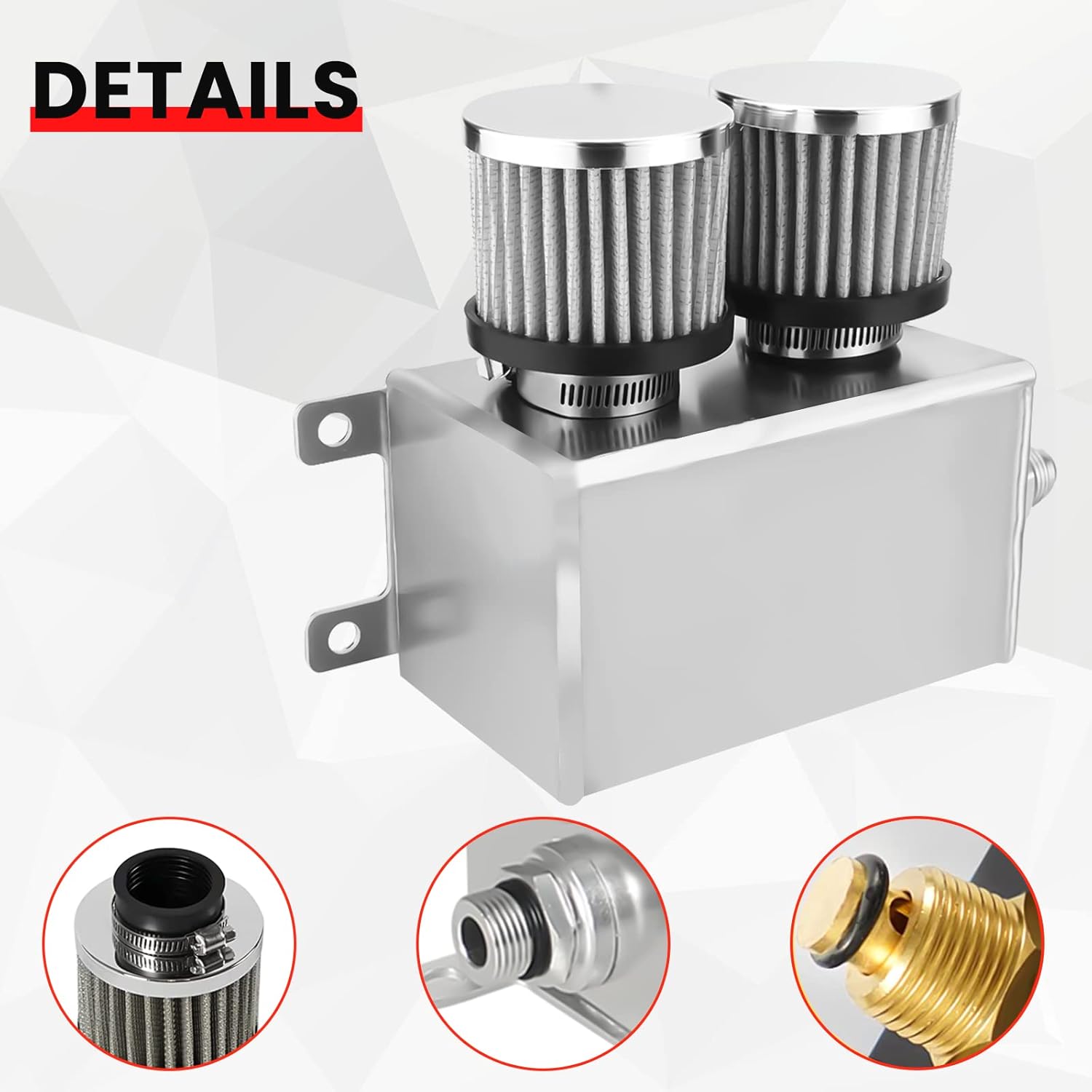 1.2L Universal AN10 Twin Baffle Dual Filter Engine Oil Catch Can Tank Reservoir Tank Can Breather Kit (Silver-1200ml)