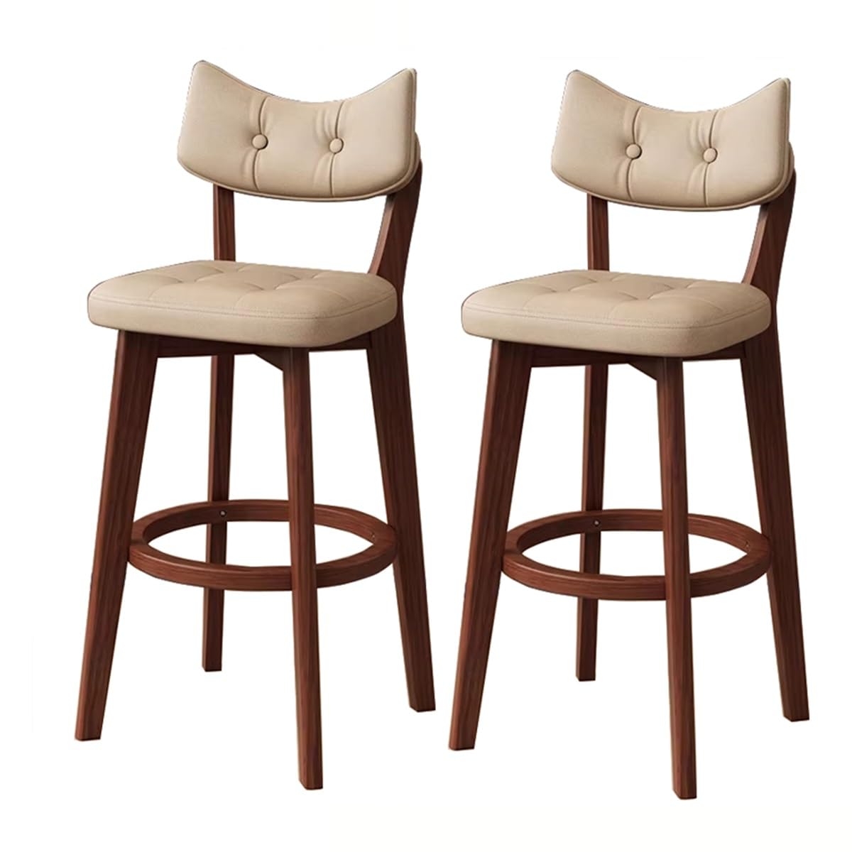Tabouret de bar en cuir lot de 2 chaise haute dossier haut pied bois îlot cuisine charge 200kg