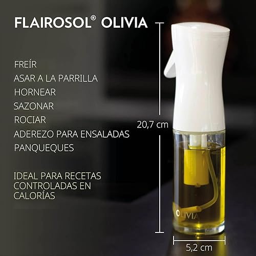 Miniatura 6 de FLAIROSOL OLIVIA. El pulverizador de aceite avanzado original para cocinar, ensaladas, barbacoas y más, espray continuo con control de porciones