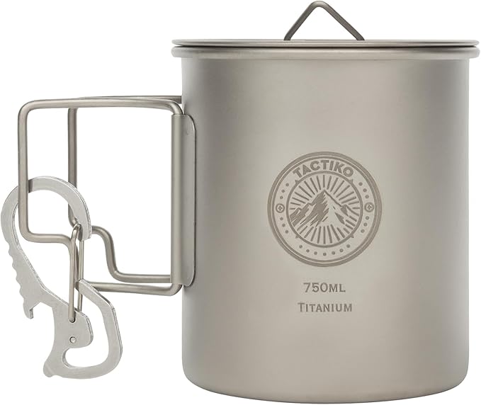 Tactiko 25 oz (750ml) 100% Titanium Camping Mug or Cooking