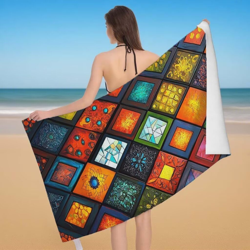 Toalla de Playa Grande 220x100cm/35x70cm, Juego de 2 Toalla Microfibra XXL de Antiarena, Toallas Playa Suave Ligera, Absorbente Secado Rápido, Beach Towel Viaje, Regalo Mujer Hombre (Abstracto) F-35