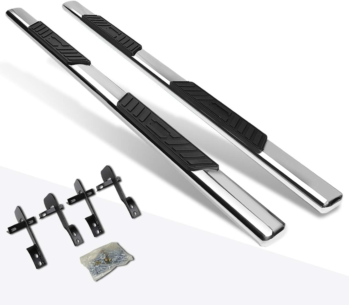 (2Pcs) 5 Inch Chrome Stainless Oval Nerf Step Bars Side Steps Compatible with 01-03 Ford F150 SuperCrew Cab