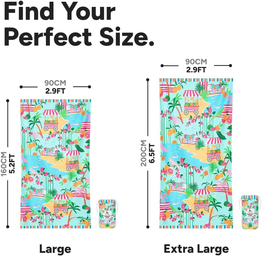 Dock & Bay Beach Towel - Quick Dry, Sand Free - Compact, Lightweight - 100% Recycled - Includes Bag - Sweet Escape - Large (160x90cm, 63x35)