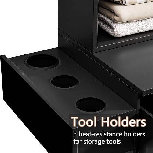 Miniatura 4 de EILLEO Estación de peluquería de peluquería, gabinetes de salón y almacenamiento con un estante de almacenamiento de 3 niveles, gabinete de