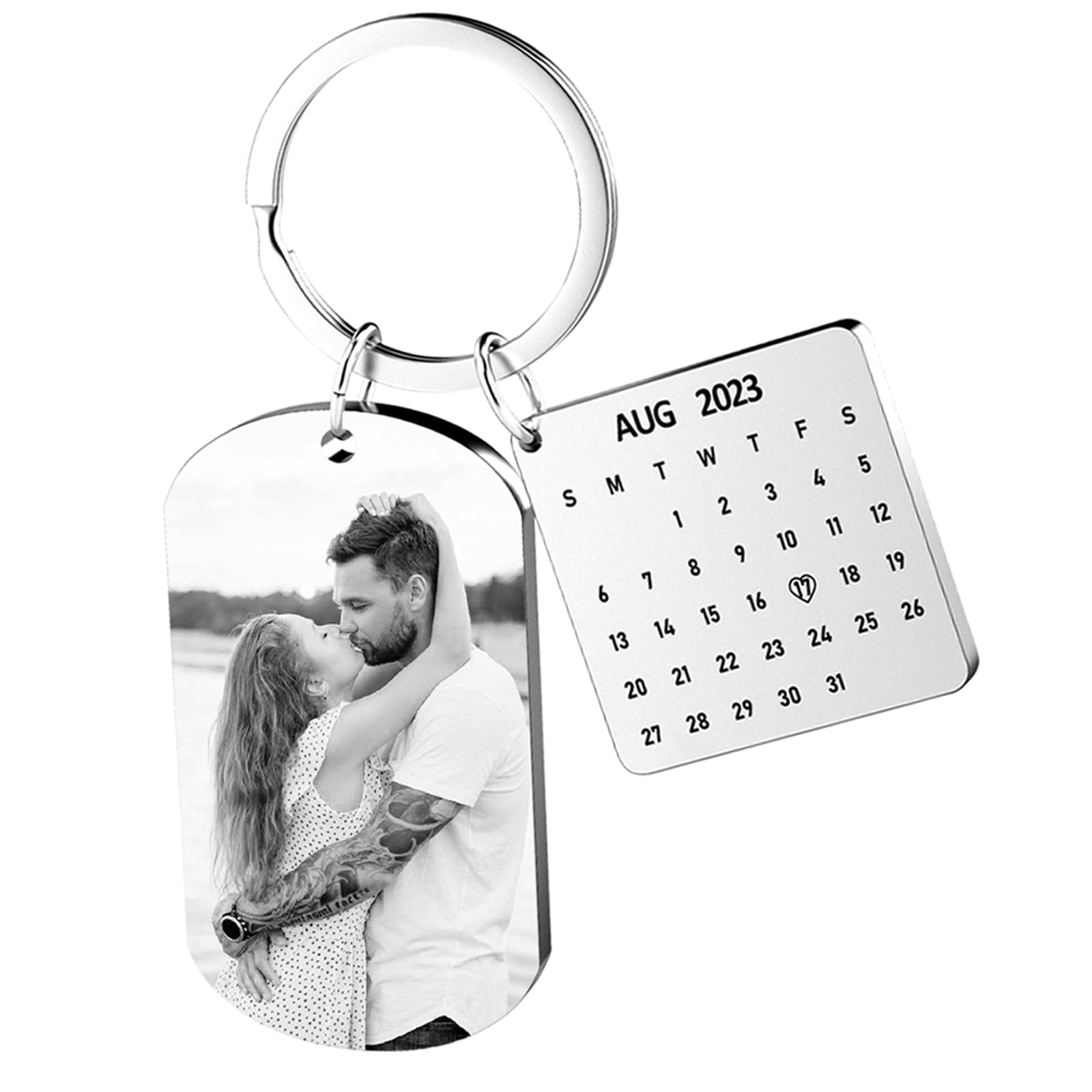 Cwyw Unisex Kids G-Silver Laser Personalised Keyring With Photo Custom Photo Keychain Engraved Keyrings Gift For Dad, Mum, Grandparents Perfect For Birthdays, Father's Day, Mother's Day