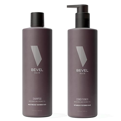 Bevel Juego de champú y acondicionador para hombres, paquete de lavado de cabello con manteca de karité y aceite de coco hidrata y desenreda el