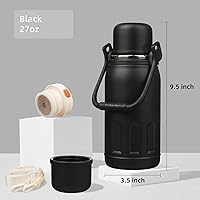 Vista 2 de Insulated Water Bottle with Handle and Strap,Vacuum Travel Tumbler with Cup Lid,Thermo Coffee Cup for Hot Cold Drinks 27 OZ,Black