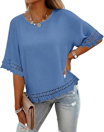 CHICME Womens Summer Boho Tops Dressy Casual Eyelet Shirts