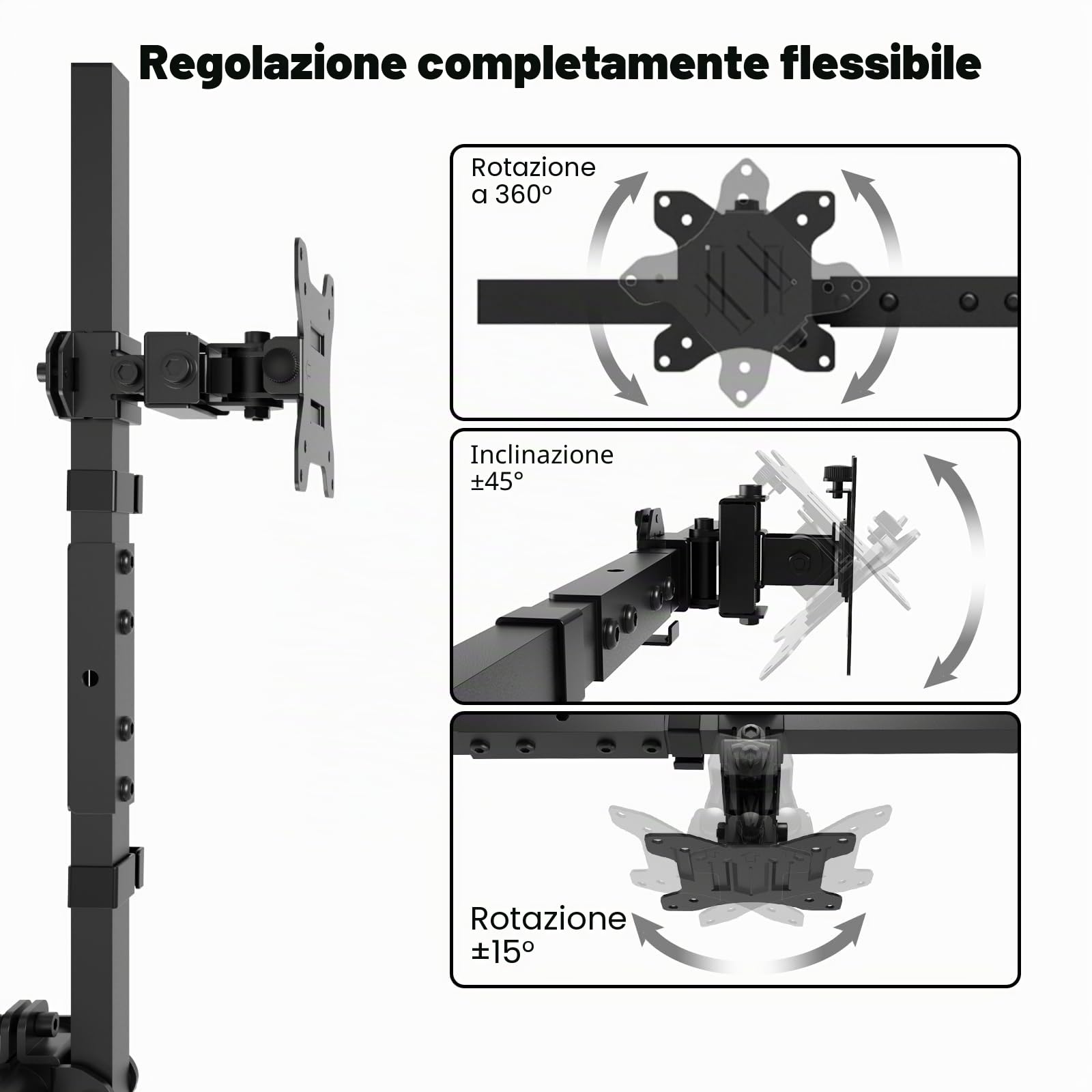 PUTORSEN Supporto da parete ultra ampio da 24 a 38 pollici, supporto da parete per monitor full motion a doppia parete per monitor fino a 10 kg, VESA 75/100 mm, nero