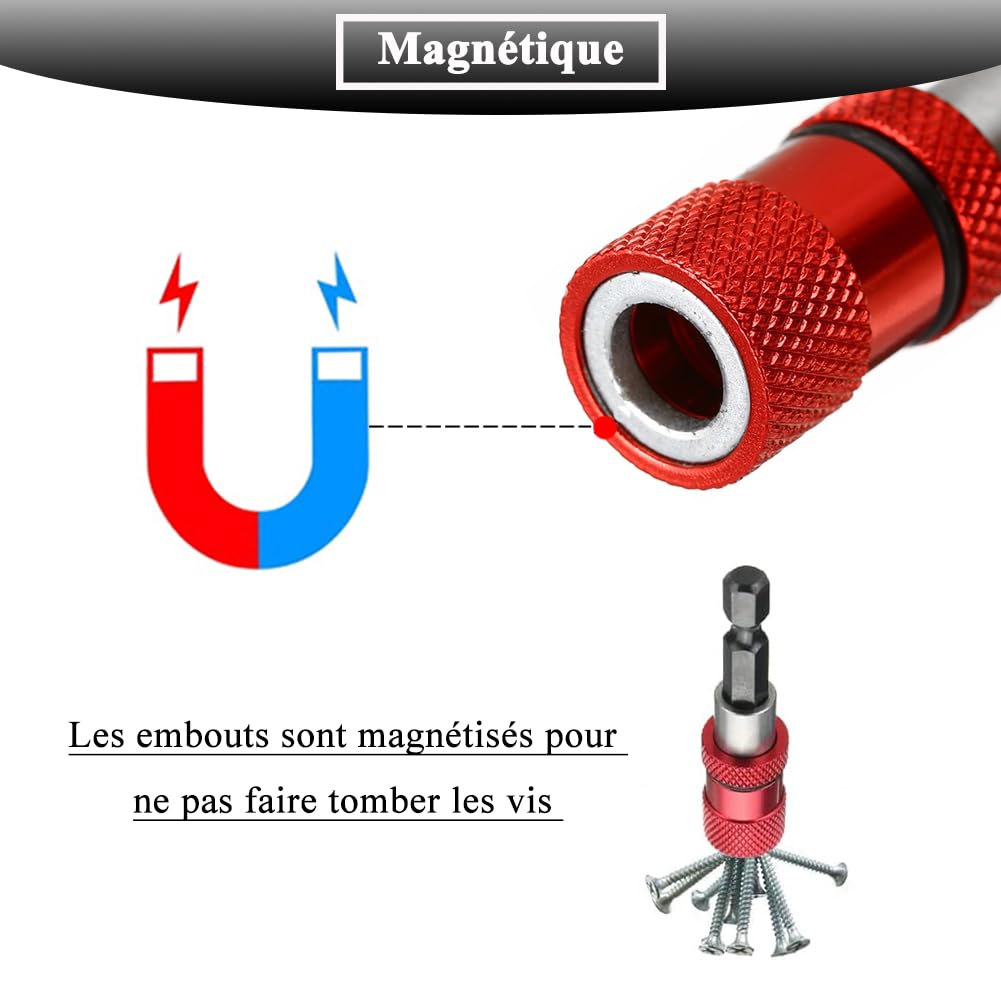 Teocpai 2pcs 60mm Magnetic Bit Holder with 2pcs PH2 Bits for Drywall Screw 1/4 Inch Hex Shank Screw Holder Adjustable Depth Screwdriver Bit - Image 3