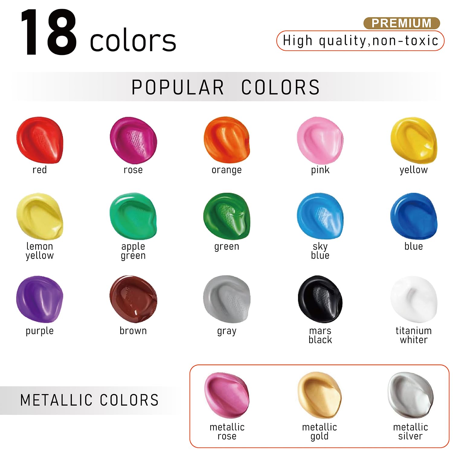 REALART Juego de pintura acrílica grande de 18 colores (250 ml)