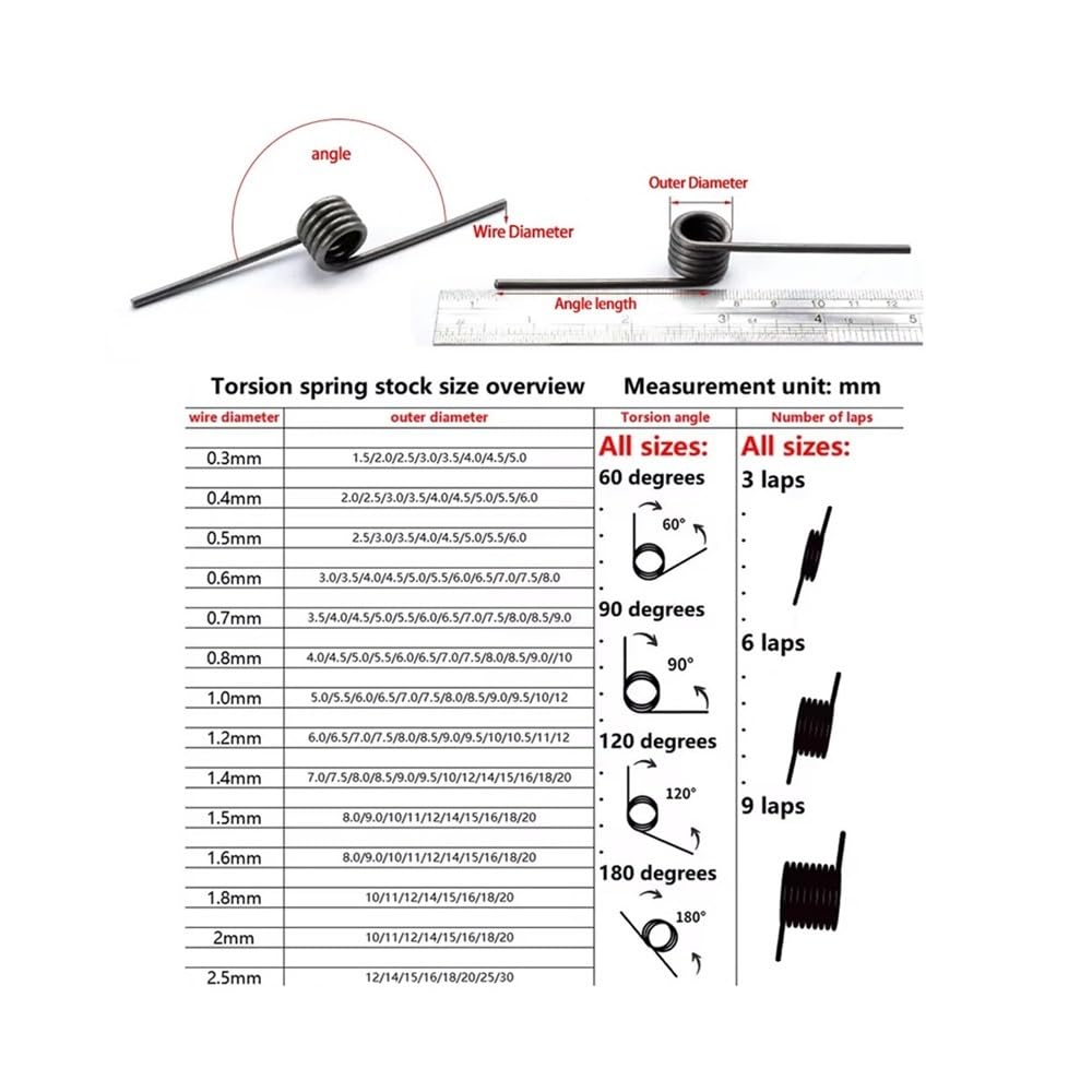Lot de 10 ressorts hélicoïdaux en V, angle 60, 90, 120, 180 degrés, fil torsion acier 65Mn, diamètre extérieur : mm-20 mm, longueur 12 mm/18(18mm (180 degrees),20mm)