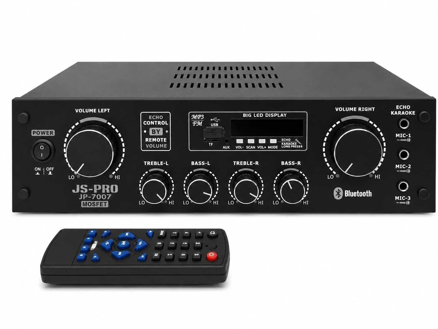 JP-7007 Bluetooth Stereo Amplifier with Remote & Triple Mic Input | Bluetooth Connectivity, USB/TF/AUX/FM Support, Remote Control Included, Big LED Display, Powerful Bass Output-image-12