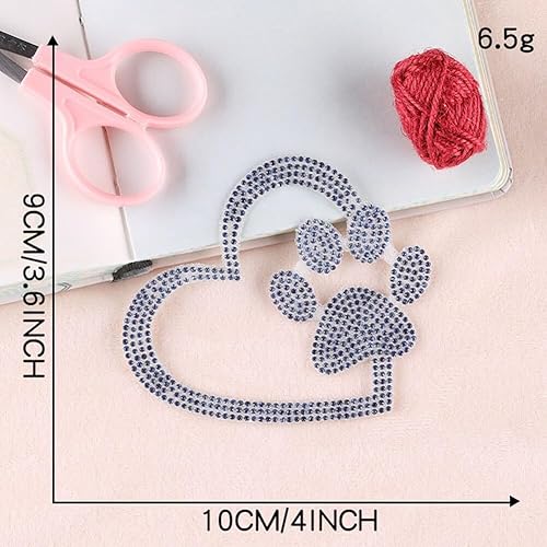 Miniatura 6 de Calcomanía con estampado de corazón de pata de perro, decoración de automóvil con diamantes de imitación, lindo estampado de pata de perro,