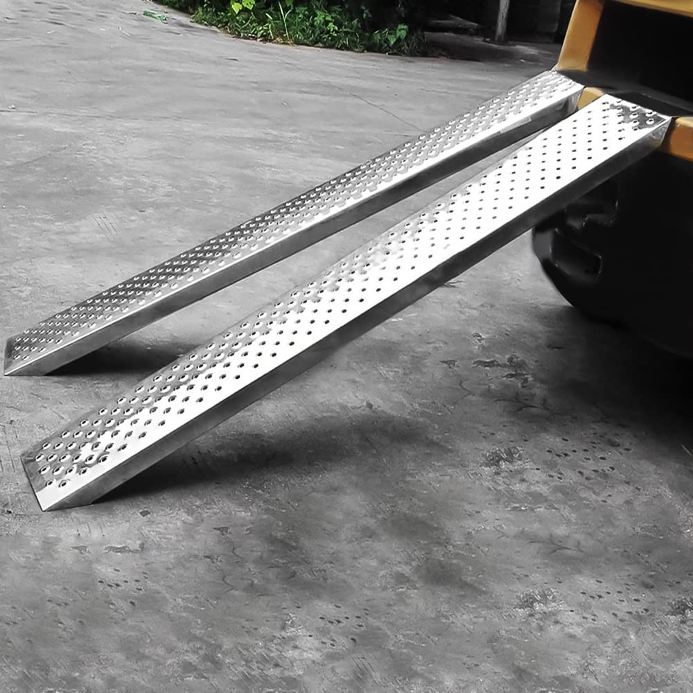 LILIIN 2X Auffahrrampe PKW Verladerampe 400 kg Verladeschiene Verzinkter Stahl Laderampe Anhängerrampe Tragfähigkeit Alu Rampe für Motorrad, Anhänger, Rasenmäher, Rasentraktor (160cm, Silber)