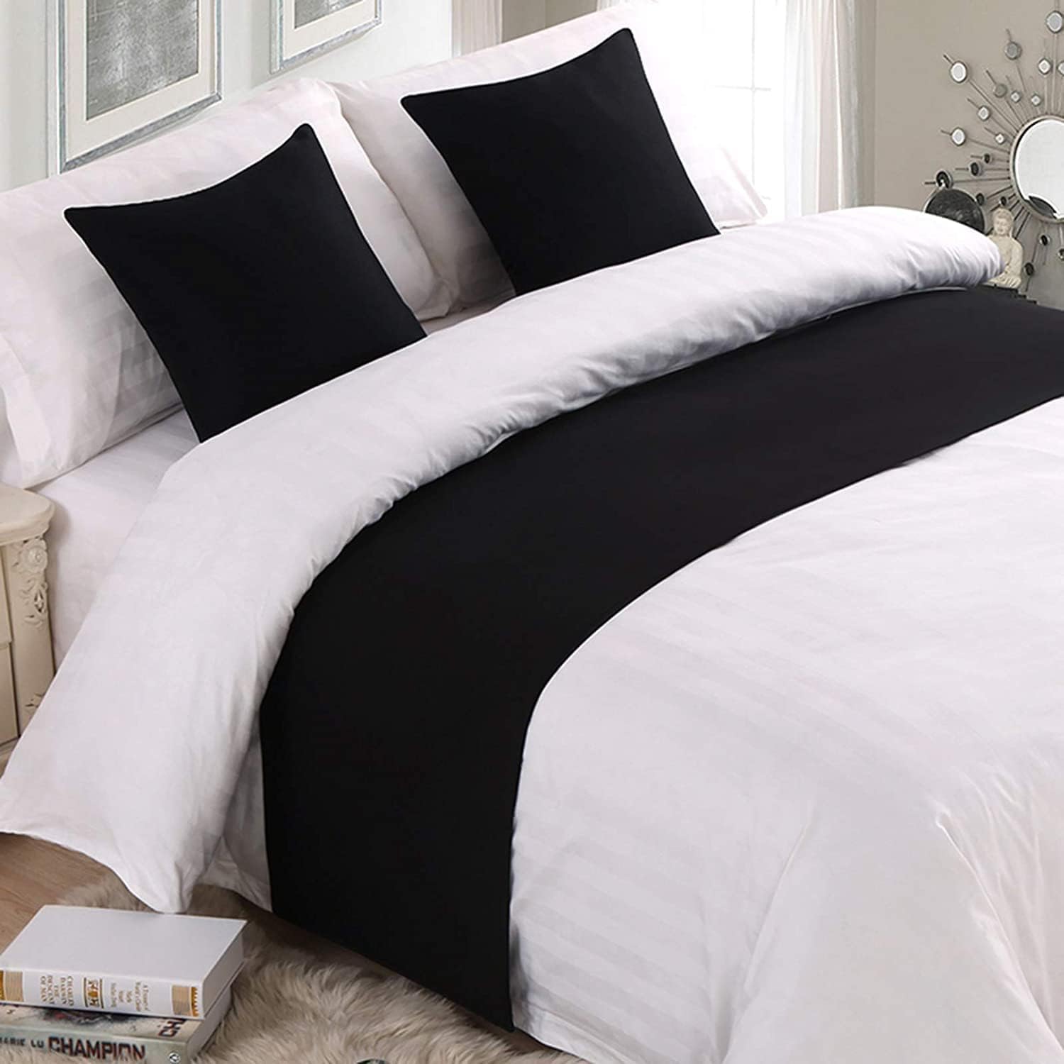 Bed Runners for King Size Bed Hotel Bed Runners & Scarves Bed Runner Scarf Cotton Linen Bedspreads Coverlets 1 Piece Bed Scarf for Foot of Bed King Queen Size Bed Home Bedding (50*240cm,Black)