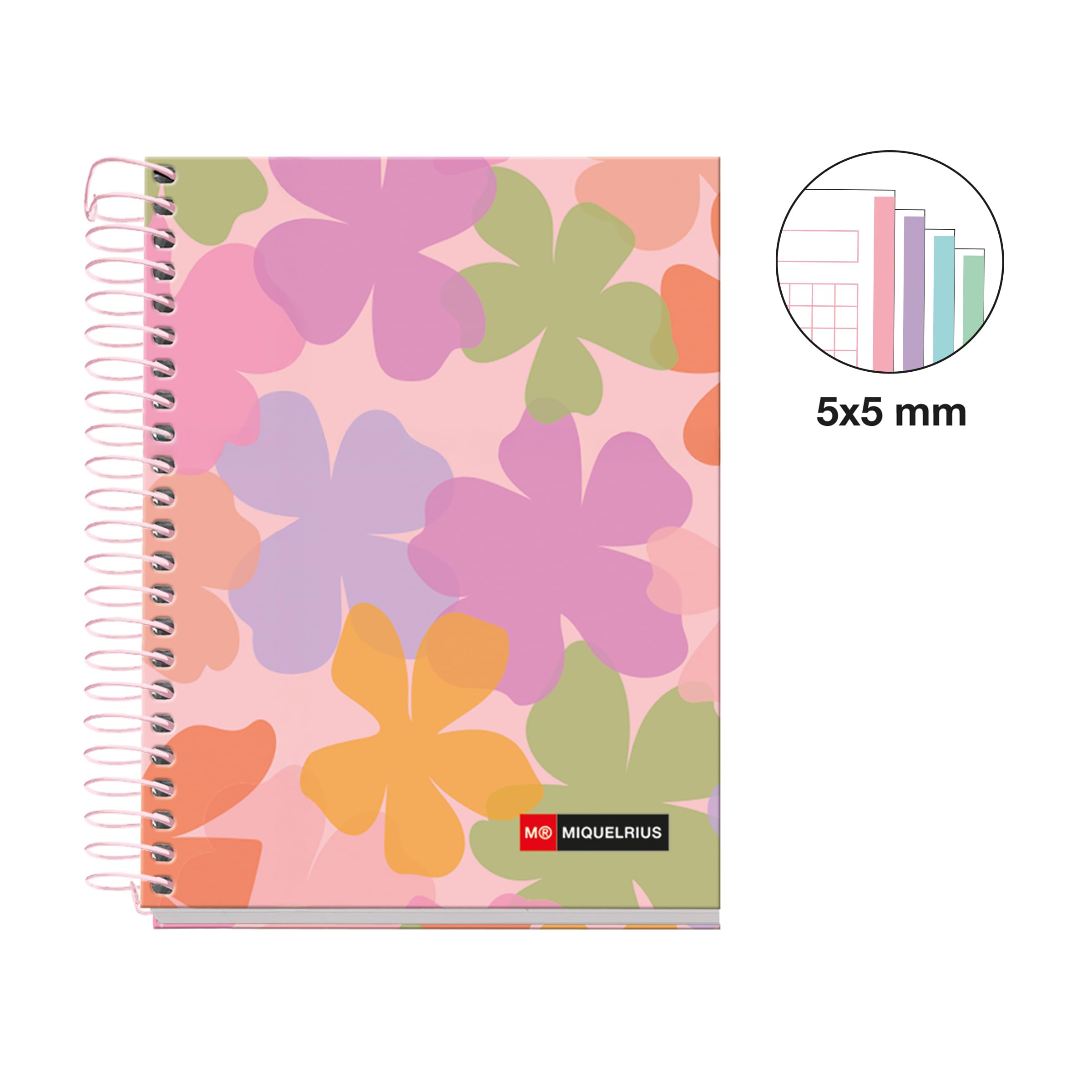 Miquelrius - Cahier A6 petits carreaux 5 mm, 120 feuilles microperforées 4 couleurs multi-matières, papier opaque 70 g/m², couverture carton extra rigide, spirale, Sans perforations, Aquarelle - 2