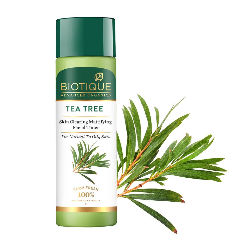 Biotique Tea Tree Skin Clearing Mattifying Facial Toner | Enriched with 100% Botanical Extracts & Tea Tree Oil | Refreshing, Alcohol-Free Formula | Ideal for Normal to Oily & Acne-Prone Skin | 120ml