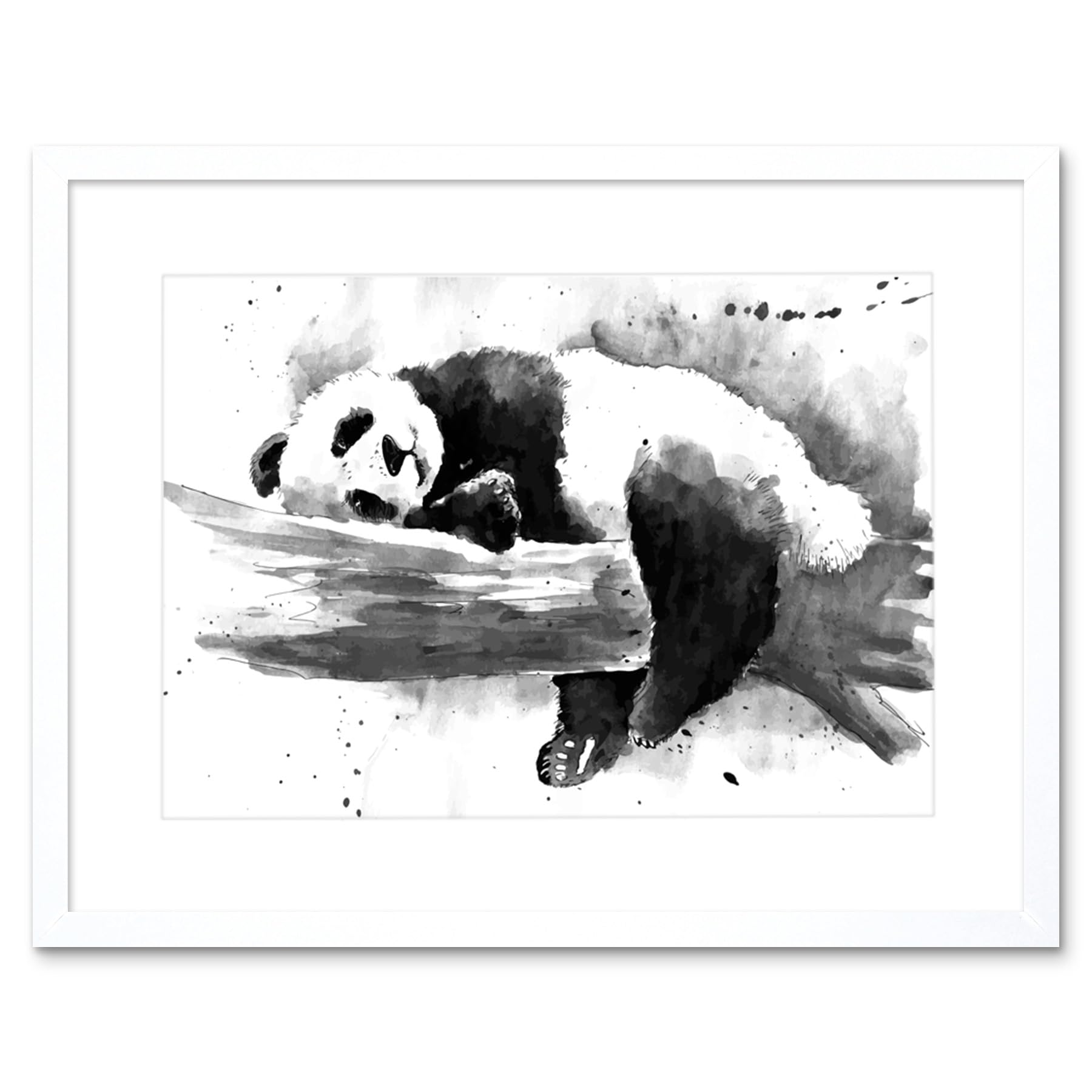 Wee Blue Coo Panda Sleeping Watercolour Art Print Framed Poster Wall Decor 12x16 inch