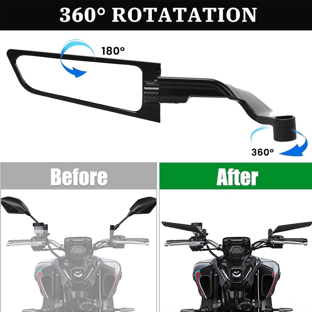 Specchietti Retrovisori Moto per Kawasaki Z750 2004–2012, Specchietto con Aletta Aerodinamica Regolabile per Stabilità ad Alta velocità