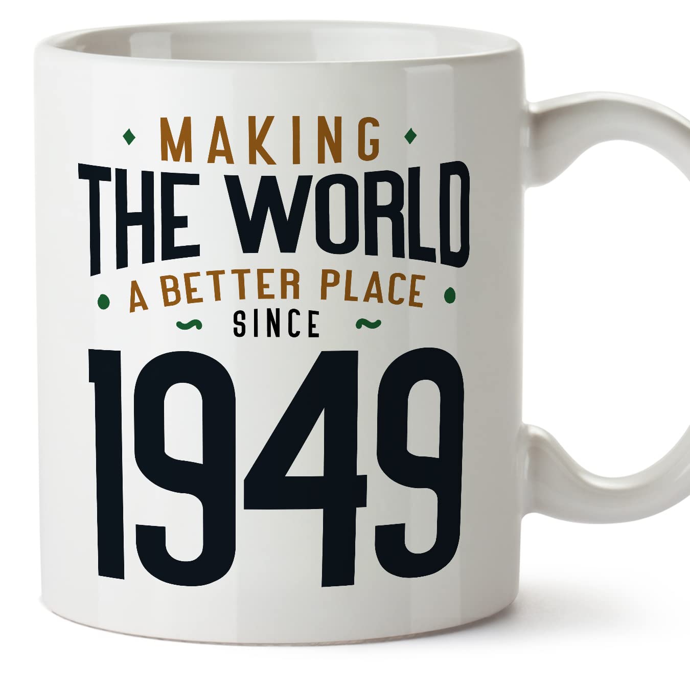 MUGFFINS 1949 Birthday Mug - in English - Making the World a Better Place - Funny Anniversary Present - 11 oz — image 1
