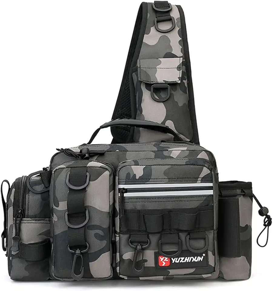 Bolsa LUYA Bolsa multifuncional para cintura Bolsa para vara de pesca Mochila tática Bolsa para corpo cruzado Bolsa para pesca Bolsa para equipamento de pesca (Cinza)