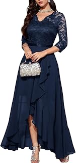 Women's V-Neck Dress for Women Wedding Guest Hi-Lo Floral Lace Prom Cocktail Party Formal Bridesmaid Dress