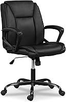 Vista 1 de Silla de oficina en casa, silla de escritorio ergonómica de piel sintética, silla de trabajo giratoria con respaldo medio, silla de computadora